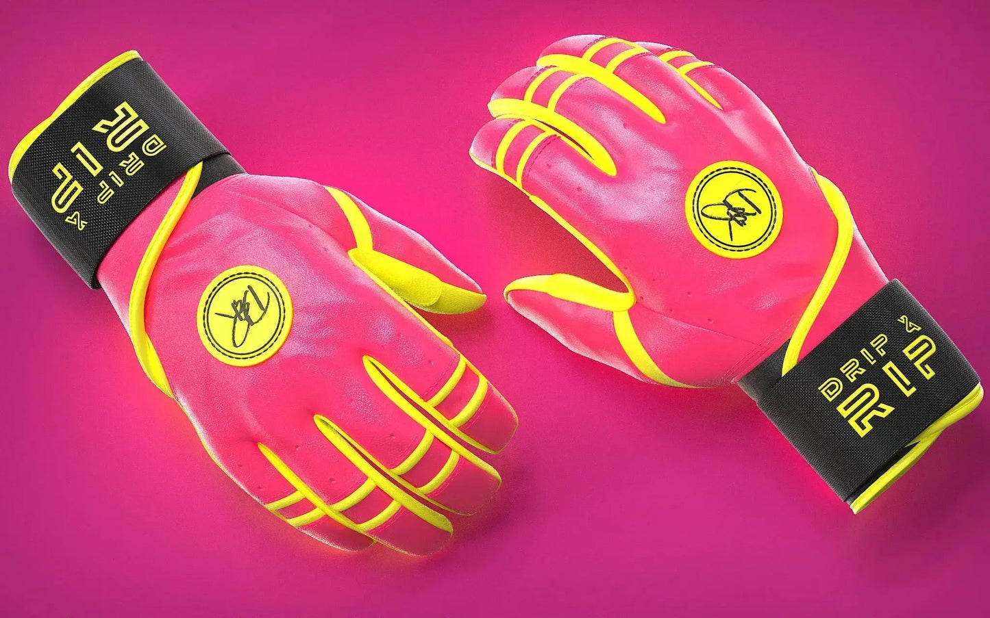 Drip & Rip™ 'Baller' Series Premium Leather Long Cuff Batting Glove Pink Lemonade