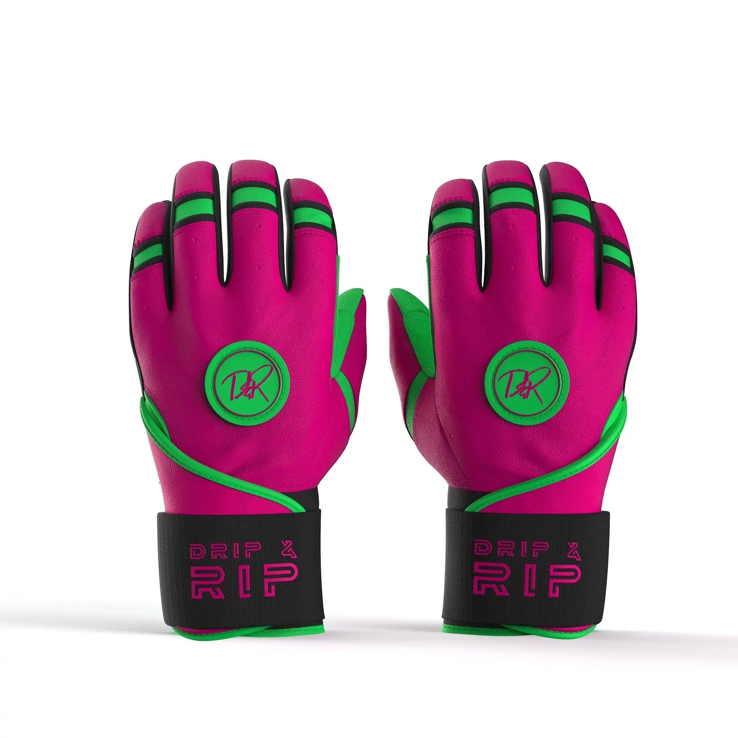 Drip & Rip™ 'Baller' Series Premium Leather Long Cuff Batting Glove Big Drip Energy